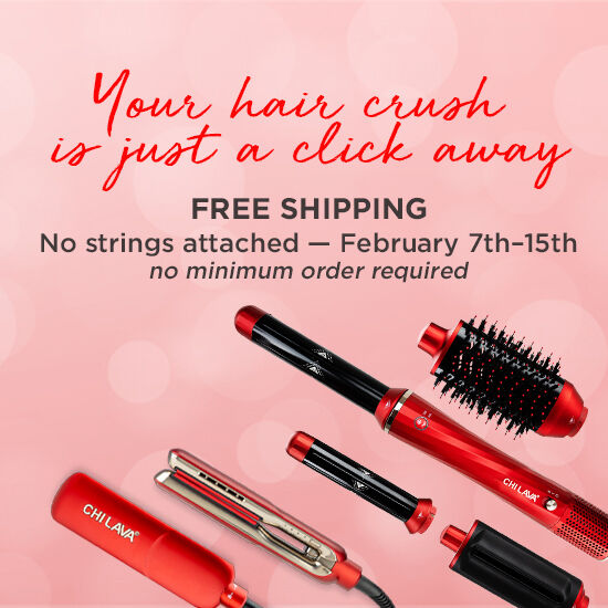 CHI free shipping promotion banner featuring LAVA products. Valid 2/7 - 2/16/26, no minimum purchase